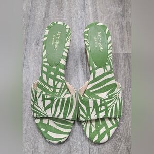 Kate Spade Meena Green Leaf Print Women's Wedge Sandal- Size 9
